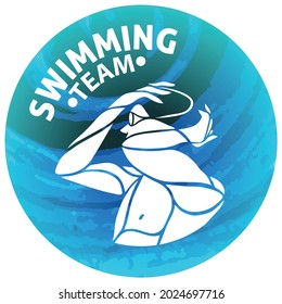 Swimming Club Round Logo Design. Swimmer icon design. Creative Abstract Swimmer adjusts swimming goggles