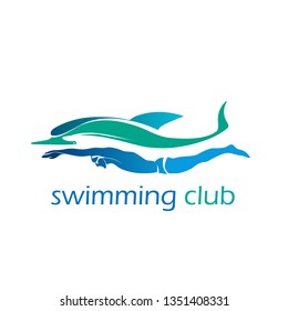 Swimming club vector logo. ocean sea color. swimmer label