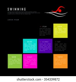 Swimming Colorful Black Freehand Sketch Graphic Design Vector Illustration EPS10
