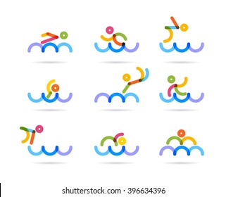 swimming colorful icons for business logo and designs