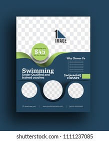 Swimming Competition brochure, flyer, magazine cover & poster template, vector illustration.