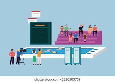 Swimming competition live streaming 2d vector illustration concept for banner, website, illustration, landing page, flyer, etc.