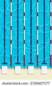 A swimming competition pool viewed from above. Small ripples on the water in the swimming pool. Sketch for use in creative work.