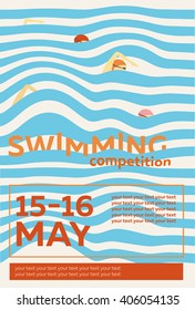 Swimming competition poster with blue waves sea