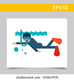 Swimming diver. Vector icon for presentation, training, marketing, design, web. Can be used for creative template, logo, sign, craft. Isolated on white background. Vector black silhouette.