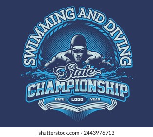 Swimming and diving champ template vector design concept for apparel, logo, clothing