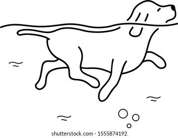 Swimming dog. Vector outline icon.