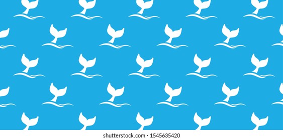 Swimming, dolphin, dolphins tail pattern. Jumping in the water, sea life ocean. Wave, waves fish. Vector icon, sign. Funny blue background banner wallpaper. Cartoon animals, animal silhouette. Swim