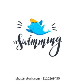 Swimming dolphin. Letting text swimming.