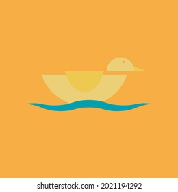 Swimming duck logo isolated on a yellow background