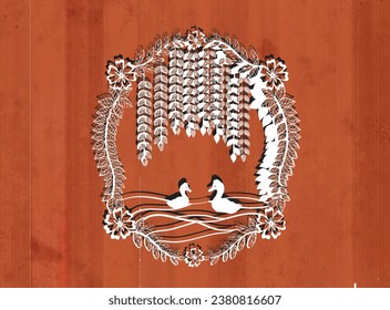swimming Duck paper cut design; leaser cut Design.