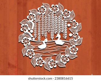 swimming Duck paper cut design; leaser cut Design.