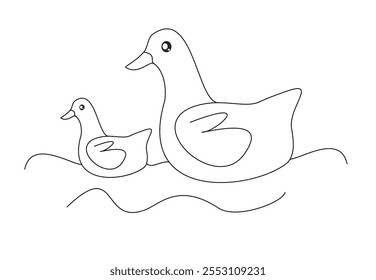 swimming duck simple hand drawn for coloring pages