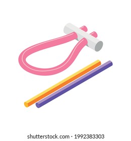 Swimming equipment isometric icon with colorful foam noodles isolated vector illustration