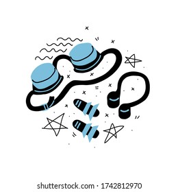 Swimming equipment set: goggles, nose clip and ear plugs. Simple modern style illustration. Isolated on white background.