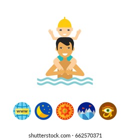 Swimming Father and Child Icon
