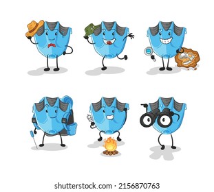 the swimming fin adventure group character. cartoon mascot vector