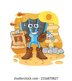 the swimming fin cowboy with wanted paper. cartoon mascot vector