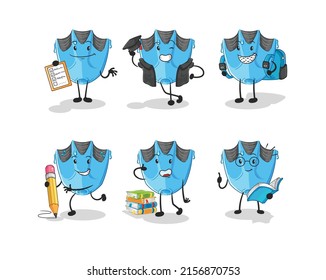 the swimming fin education set character. cartoon mascot vector