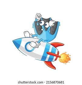 The Swimming Fin Ride A Rocket Cartoon Mascot Vector