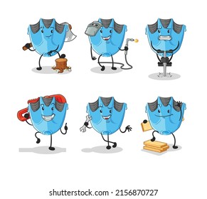 the swimming fin worker set character. cartoon mascot vector