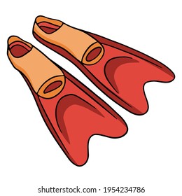 Swimming fins. Accelerate the pace of swimming. Diving gear. Things you need on the beach. Cartoon style. Illustrations for design and decoration.