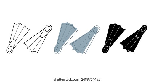 Swimming fins in different colors. Clip art for your projects.