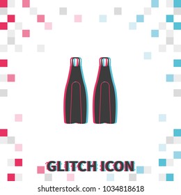 Swimming fins  glitch effect vector icon.