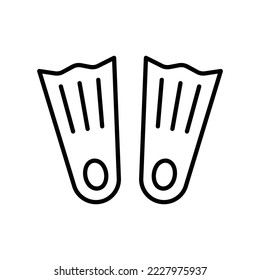 Swimming fins icon for footwear on diving in black outline style