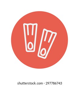Swimming fippers thin line icon for web and mobile minimalistic flat design. Vector white icon inside the red circle.