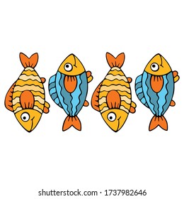 Swimming fish. Cute illustration for printing on fabric and objects. Bright and colorful element for printing