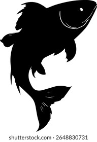 Silhueta de peixe de natação Vetor Preto Aquatic Creature Clipart no fundo branco