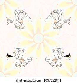 Swimming fishes cute pattern on neutral, beige and white background. Scandinavian style. Fishes poster, banner template. Cute fishes can be used as print for baby apparel, t-shirts, packaging design.