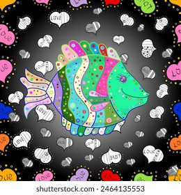 Swimming fishes cute pattern on #CL background. Fishes poster, banner template. Cute fishes can be used as print for baby apparel, t-shirts, kids clothes, cards, packaging design. Scandinavian style.