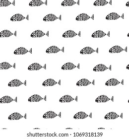 Swimming fishes. Marine seamless pattern. Vector illustration.