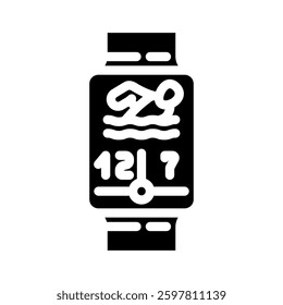 swimming fitness tracker display fitness technology glyph icon vector. swimming fitness tracker display fitness technology sign. isolated symbol illustration