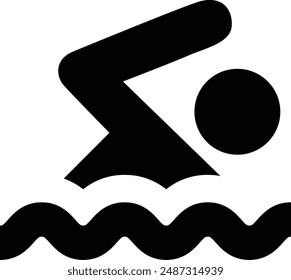 Swimming flat black vector icon.