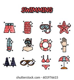 Swimming flat concept set