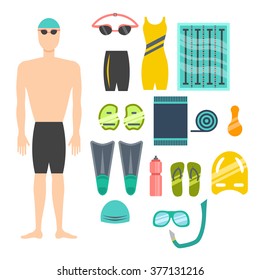 swimming flat icons set. vector illustration. 