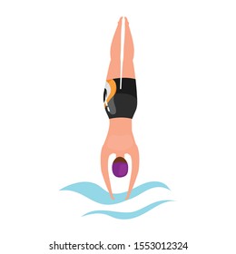 Swimming flat vector illustration. Extreme sports. Breaststroke swim style top view. Active lifestyle. Outdoor activities. Sportsman in pool water isolated cartoon character on white background