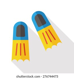 Swimming flippers flat icon with long shadow
