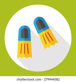 Swimming flippers flat icon with long shadow