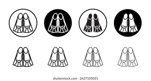 Swimming flippers icon Black line art vector logo set