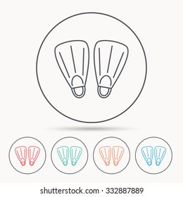 Swimming flippers icon. Diving sign symbol. Linear circle icons.