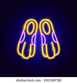 Swimming Flippers Neon Sign. Vector Illustration of Diving Promotion.