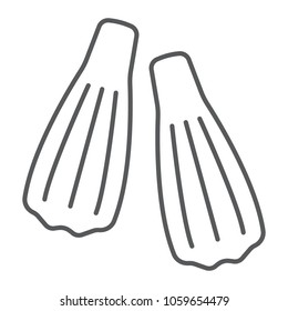 Swimming flippers thin line icon, diving and underwater, fins sign vector graphics, a linear pattern on a white background, eps 10.