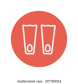 Swimming flippers thin line icon for web and mobile minimalistic flat design. Vector white icon inside the red circle.