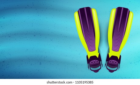 Swimming flippers under the water. Vector
