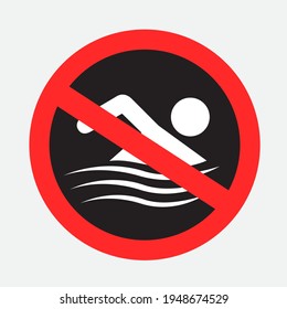 Swimming forbidden sign dark sticker isolated on gray background. No swim sticker design. Shark bite danger