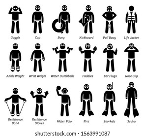 Swimming Gears Equipment Stick Figure Icons Stock Vector (Royalty Free ...